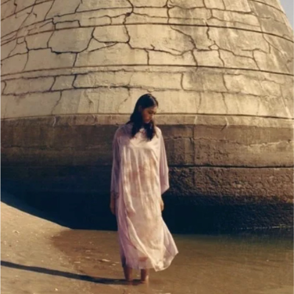 Zara Open Knit Tie Dye Tunic Boho Maxi / Midi Dress Purple Peach Size XS - Small - Picture 5 of 6